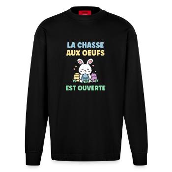 chasse aux oeufs - Manches longues bio épais oversize fabriqué en UE - SOLID BLACK - Devant