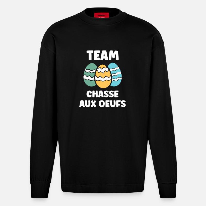Pâques, chasse aux oeufs - Manches longues bio épais oversize fabriqué en UE - SOLID BLACK
