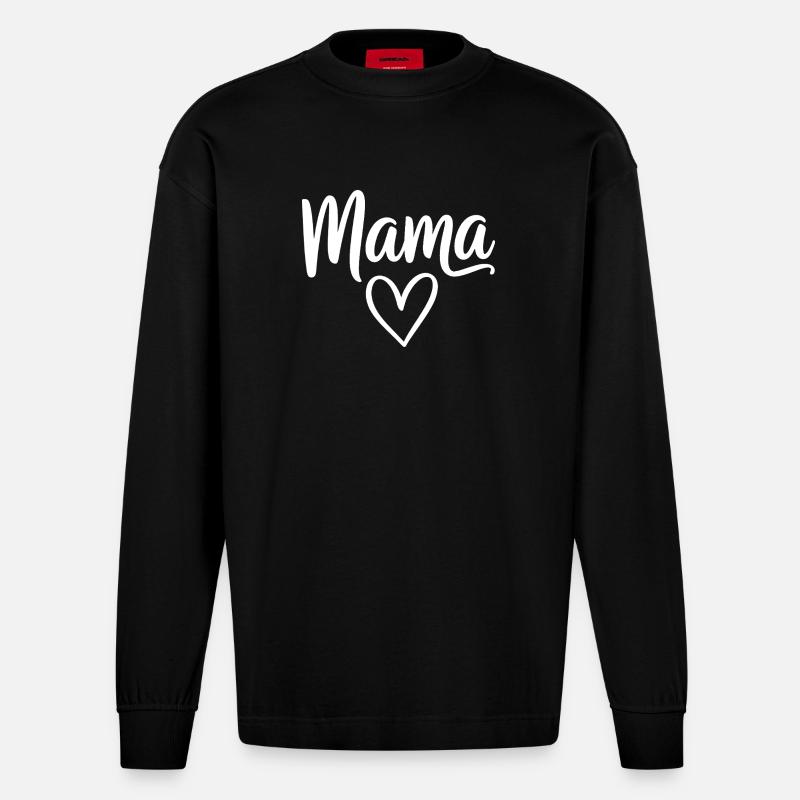 Mama Heart Skript - Heavyweight Oversized Organic Langarmshirt Made in EU - SOLID BLACK