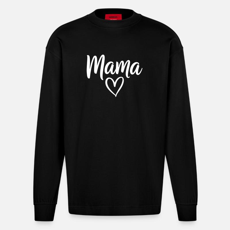 Mama Heart Script Logo - Heavyweight Oversized Organic Longsleeve Shirt Made in EU - SOLID BLACK