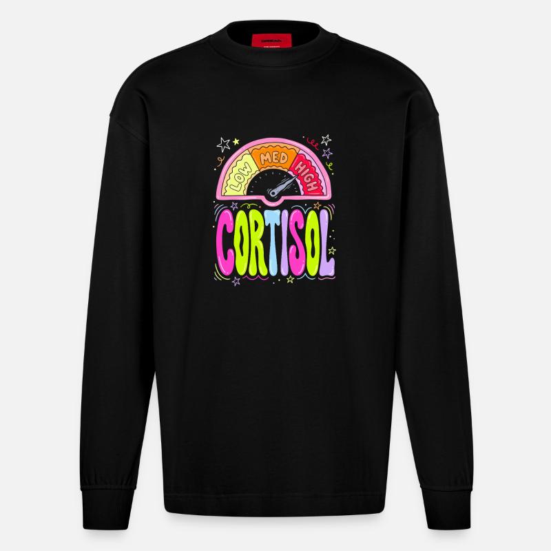 Cortisol Pegel Dashboard - Heavyweight Oversized Organic Langarmshirt Made in EU - SOLID BLACK