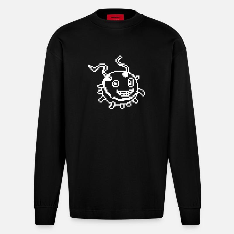 Virus Monster Pixel Art Comic - Heavyweight Oversized Organic Langarmshirt Made in EU - SOLID BLACK