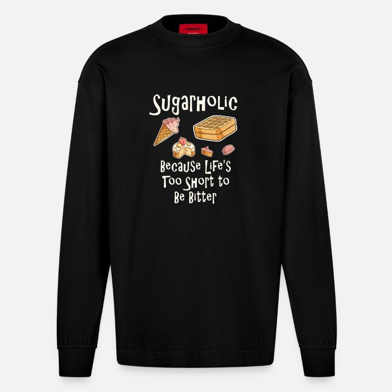 Citation de dessert Sugarholic Tee - Manches longues bio épais oversize fabriqué en UE - SOLID BLACK
