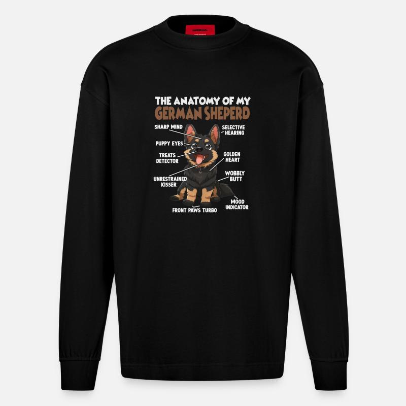 Schäferhund Gassi T Hundehalter Schäferhund - Heavyweight Oversized Organic Langarmshirt Made in EU - SOLID BLACK