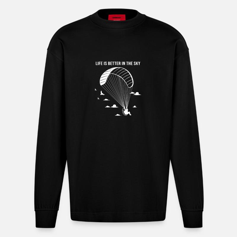 Skydive Paragliding - Heavyweight Oversized Organic Langarmshirt Made in EU - SOLID BLACK