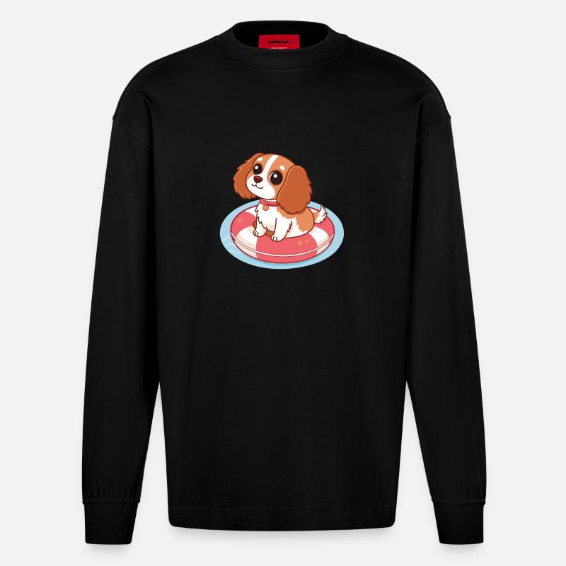 Chiot Mignon sur Bouée Flottante - Manches longues bio épais oversize fabriqué en UE - SOLID BLACK