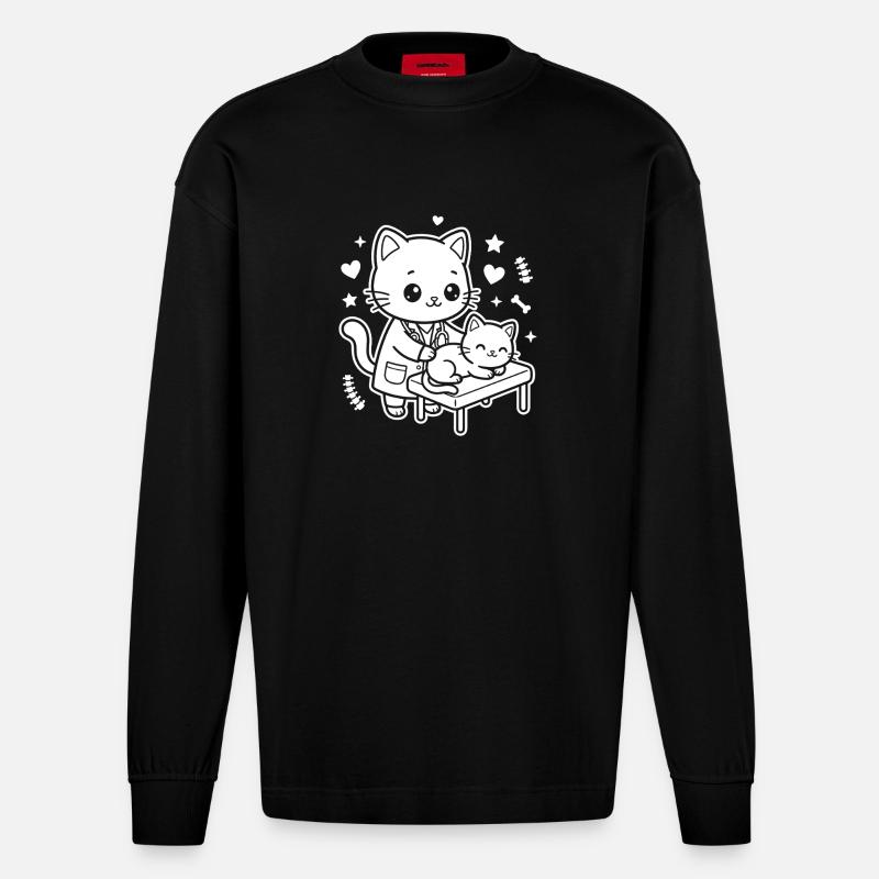 Kätzchen Tierarzt - Heavyweight Oversized Organic Langarmshirt Made in EU - SOLID BLACK
