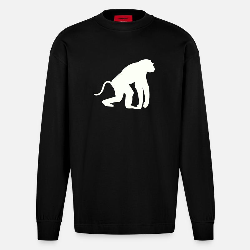 Affe Silhouette - Heavyweight Oversized Organic Langarmshirt Made in EU - SOLID BLACK