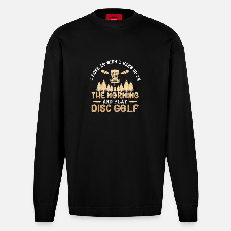 Disc Golf Geschenke Discgolf - Heavyweight Oversized Organic Langarmshirt Made in EU - SOLID BLACK