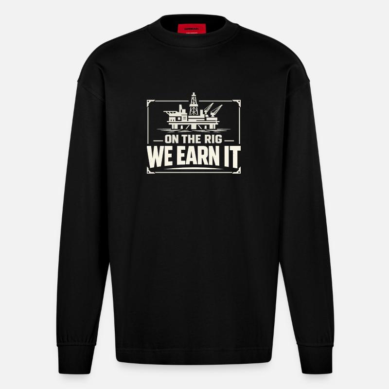 Offshore-bohrer-rig-bohrer Bohrboden Offshore - Heavyweight Oversized Organic Langarmshirt Made in EU - SOLID BLACK