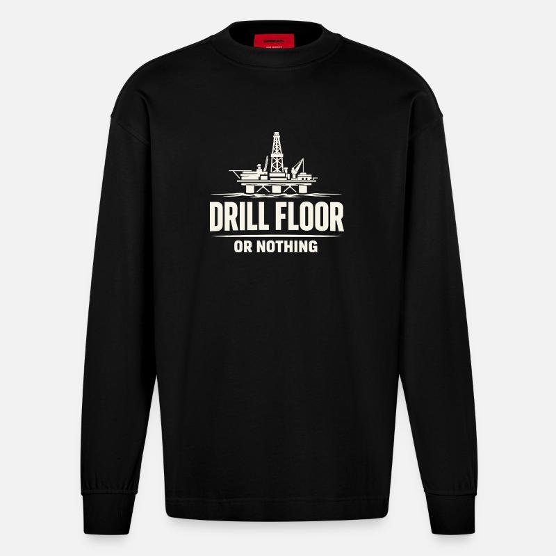 Offshore-bohrer-rig-bohrer Bohrboden Offshore - Heavyweight Oversized Organic Langarmshirt Made in EU - SOLID BLACK