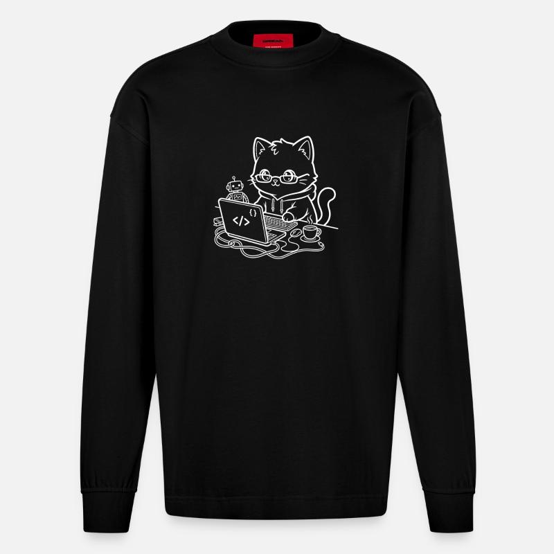 Coder Kawaii Katze Programmierer - Heavyweight Oversized Organic Langarmshirt Made in EU - SOLID BLACK