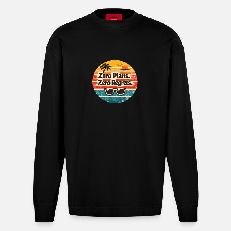 Strandvibes – Zero Plans Zero Regrets - Heavyweight Oversized Organic Langarmshirt Made in EU - SOLID BLACK