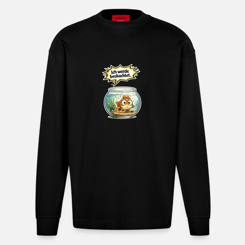 Fisch Humor Geschenk - Heavyweight Oversized Organic Langarmshirt Made in EU - SOLID BLACK