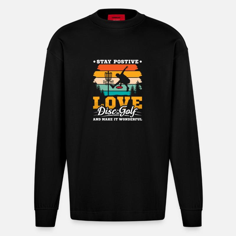Disc Golf Geschenke Discgolf - Heavyweight Oversized Organic Langarmshirt Made in EU - SOLID BLACK