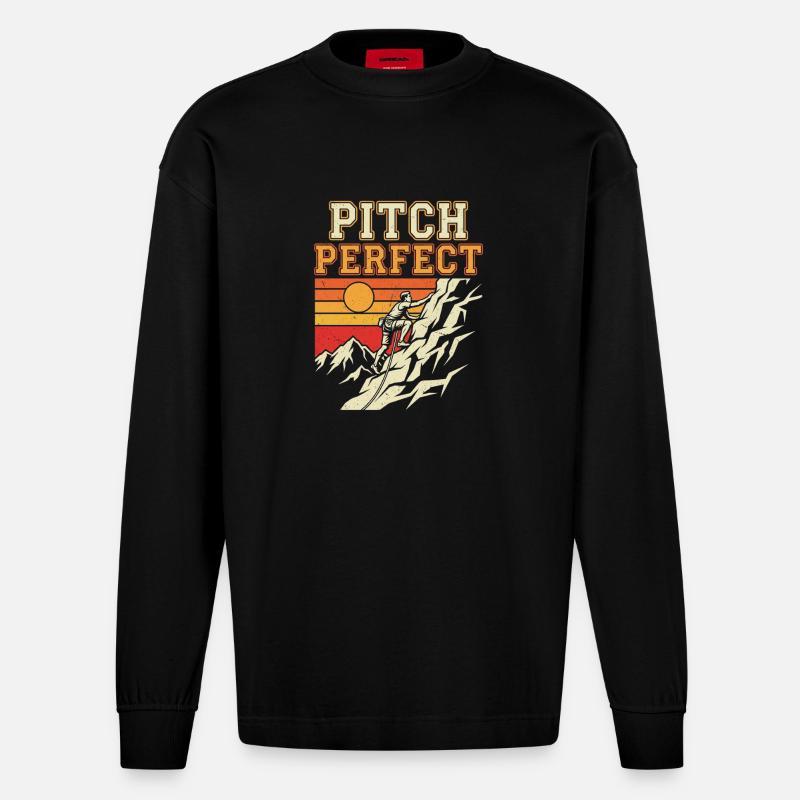 Pitch Perfect Climbing Alpine Sunset - Heavyweight Oversized Organic Longsleeve Made in EU - SOLID BLACK