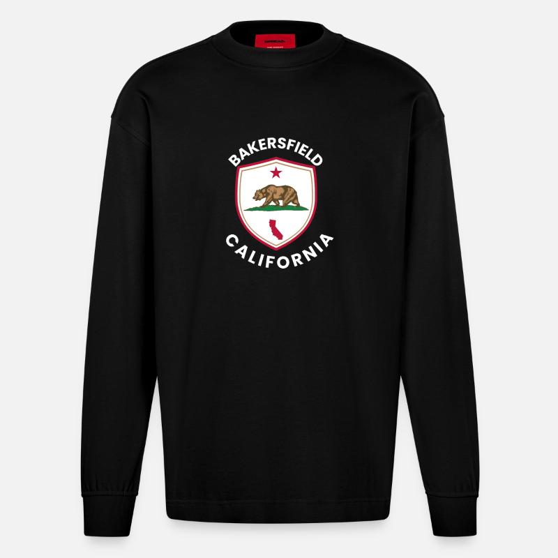 Bakersfield-Bärenemblem - Heavyweight Oversized Organic Langarmshirt Made in EU - SOLID BLACK
