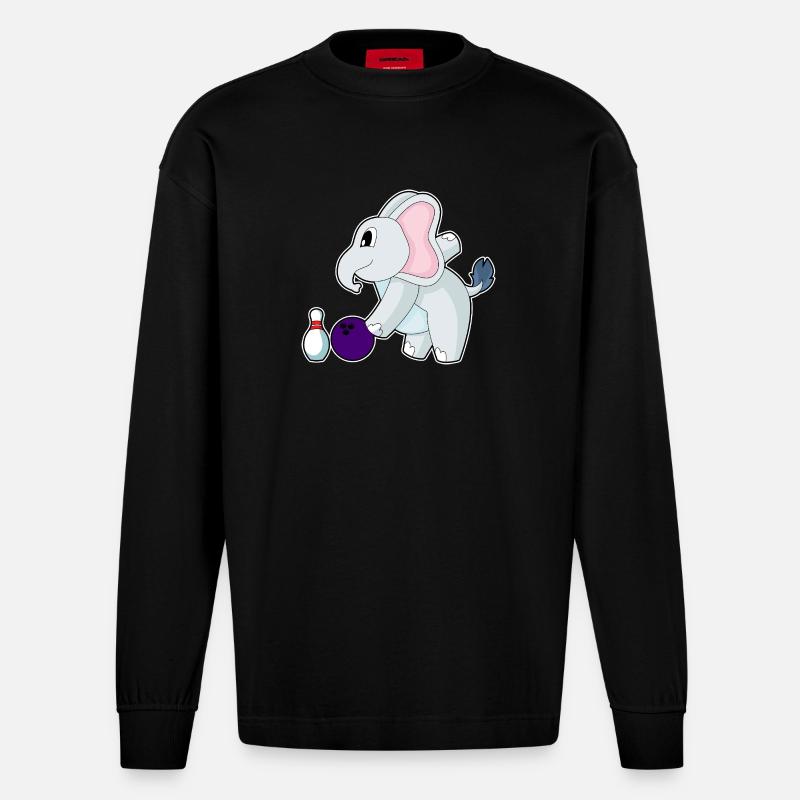 Elefant Bowling Bowlingkugel Pin - Heavyweight Oversized Organic Langarmshirt Made in EU - SOLID BLACK