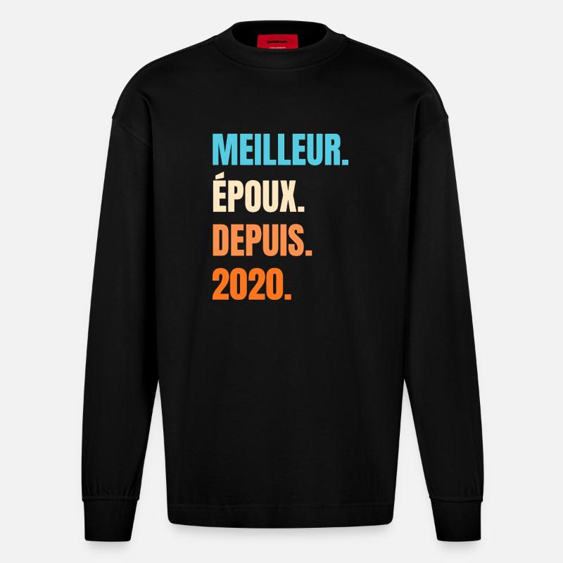 Bester Ehemann seit 2020 Geschenk-Ehemann - Heavyweight Oversized Organic Langarmshirt Made in EU - SOLID BLACK