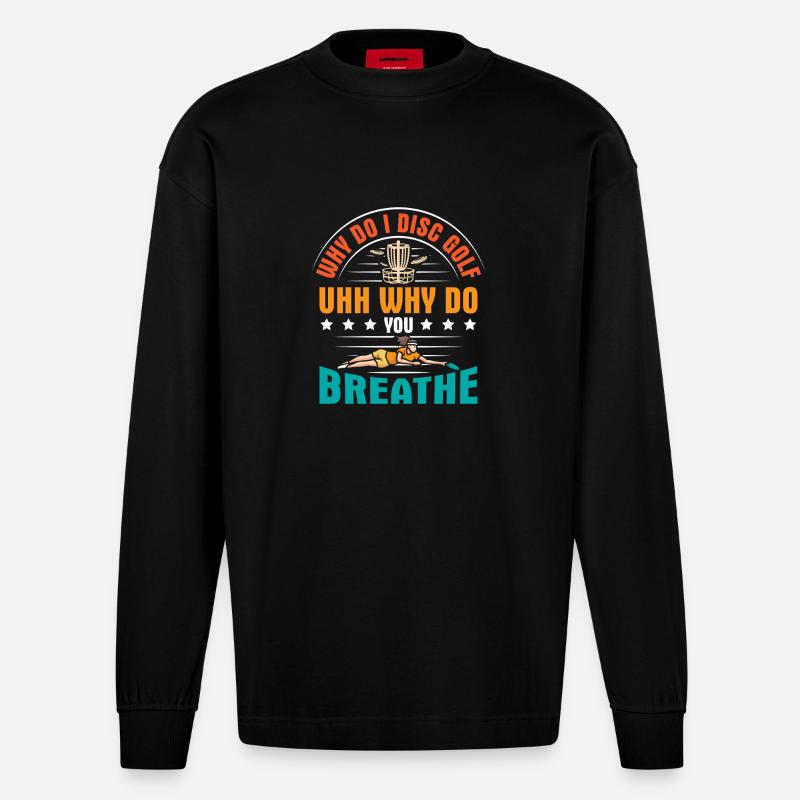 Disc Golf Geschenke Discgolf - Heavyweight Oversized Organic Langarmshirt Made in EU - SOLID BLACK