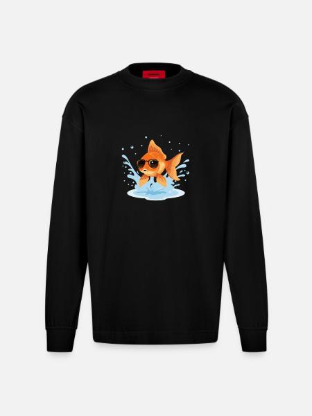 Golden Fish Sommergläser - Heavyweight Oversized Organic Langarmshirt Made in EU - SOLID BLACK