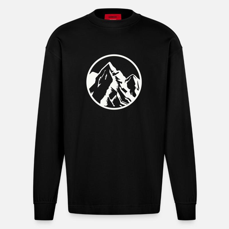 Kreis Berggipfel Berge - Heavyweight Oversized Organic Langarmshirt Made in EU - SOLID BLACK