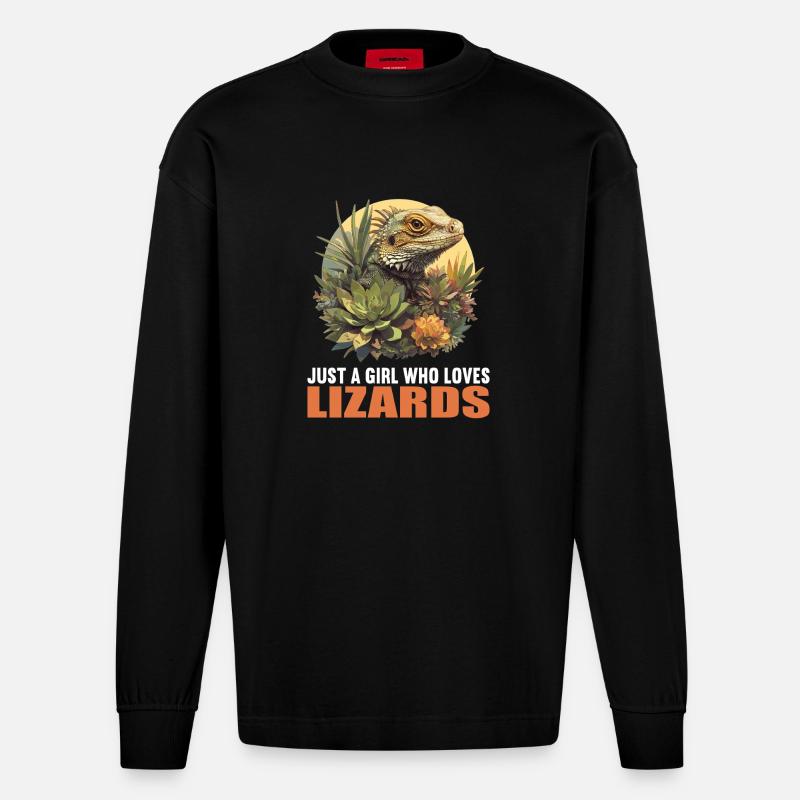 Eidechsen Eidechse - Heavyweight Oversized Organic Langarmshirt Made in EU - SOLID BLACK