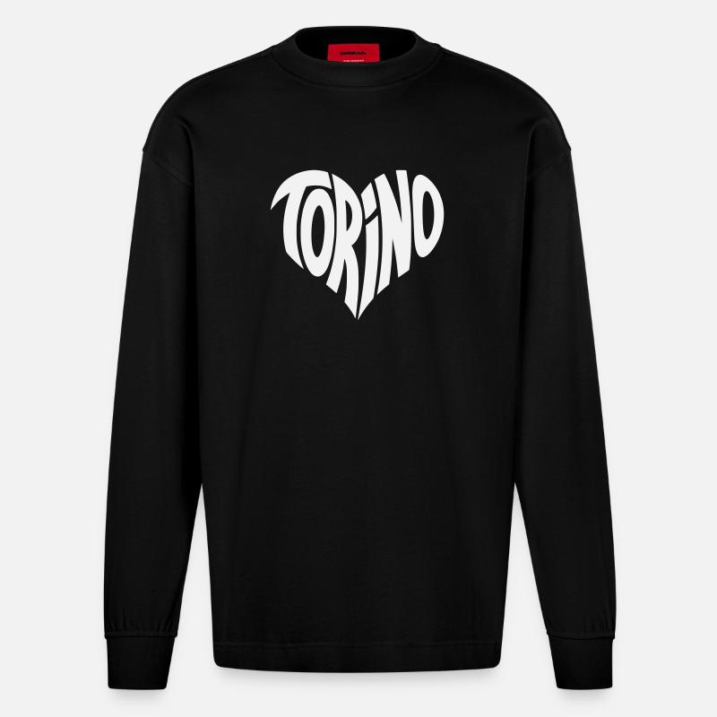 Turin, Torino Herz Design - Heavyweight Oversized Organic Langarmshirt Made in EU - SOLID BLACK