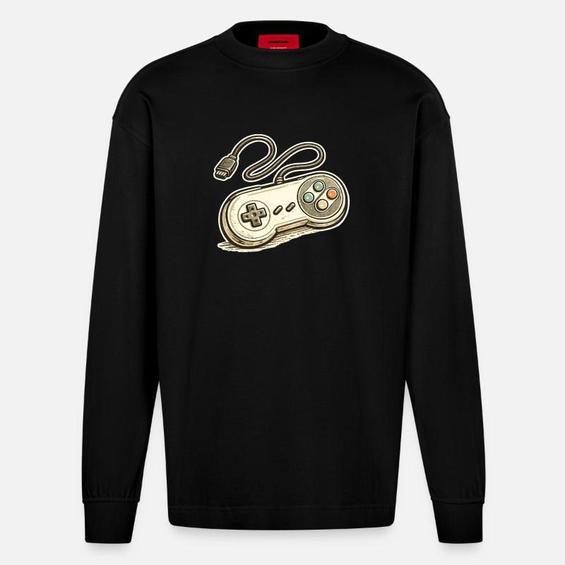 Retro Spielcontroller Grafik - Heavyweight Oversized Organic Langarmshirt Made in EU - SOLID BLACK