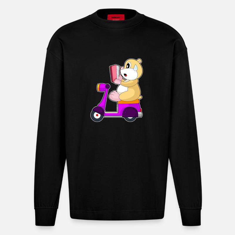 Hamster Motorroller - Heavyweight Oversized Organic Langarmshirt Made in EU - SOLID BLACK