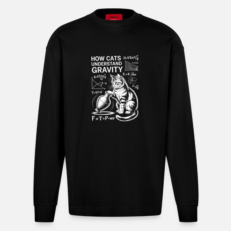 Physics Cats Sayings Math Joke Physics Gift - Heavyweight Oversized Organic Longsleeve Shirt Made in EU - SOLID BLACK