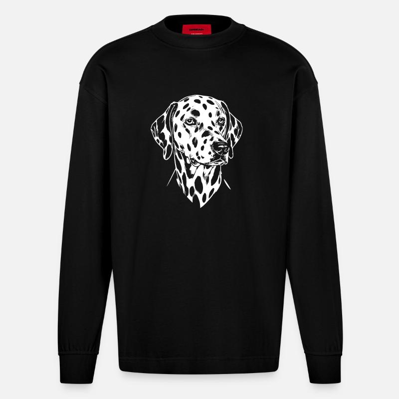 Dalmatiner Kopf - Heavyweight Oversized Organic Langarmshirt Made in EU - SOLID BLACK