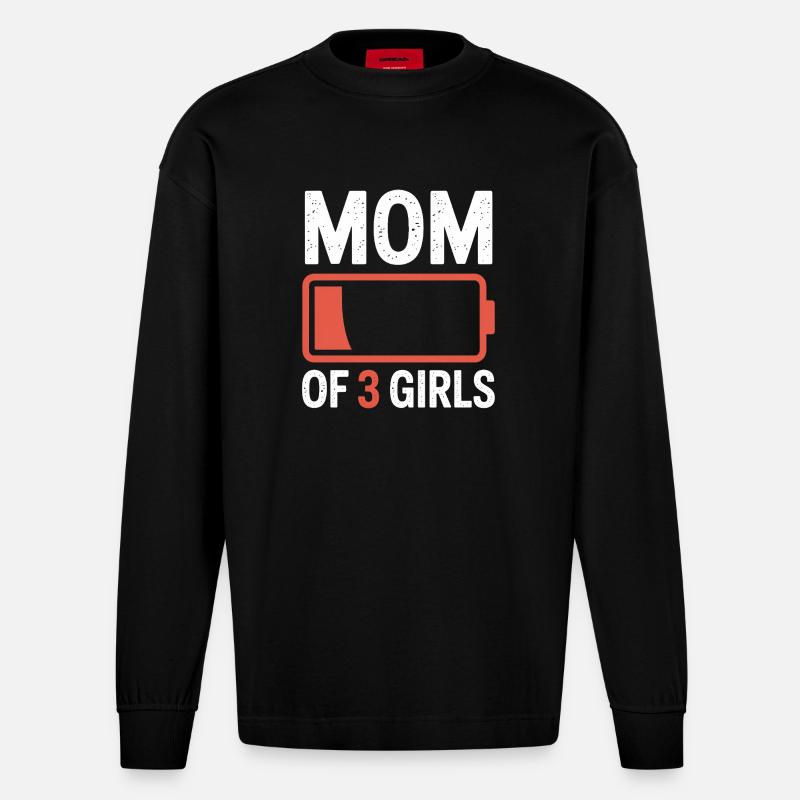 Mutter von 3 Mädchen Batterie-Ikon-Tee - Heavyweight Oversized Organic Langarmshirt Made in EU - SOLID BLACK
