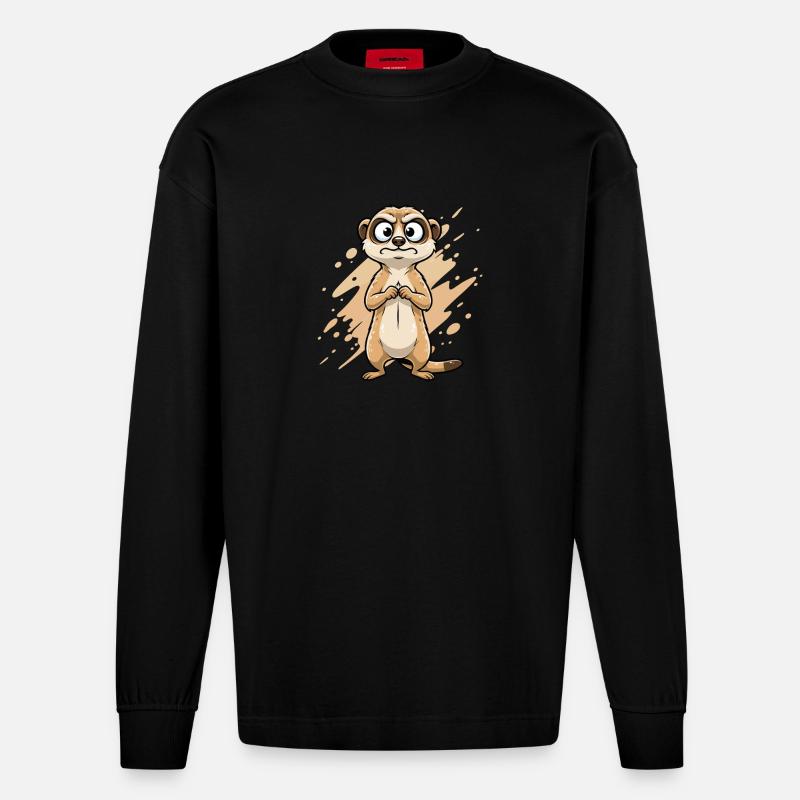 Zweifelndes Erdmännchen Cartoon - Heavyweight Oversized Organic Langarmshirt Made in EU - SOLID BLACK