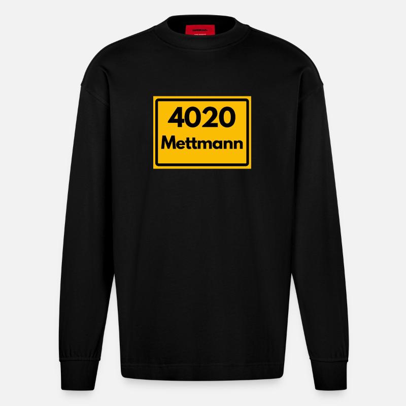 ANCIEN CODE POSTAL RETRO 4020 METTMANN - Manches longues bio épais oversize fabriqué en UE - SOLID BLACK