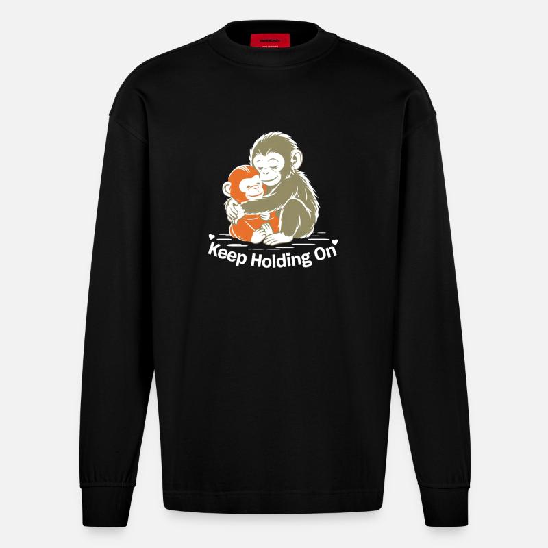 Halt die Affenumarmung fest - Heavyweight Oversized Organic Langarmshirt Made in EU - SOLID BLACK