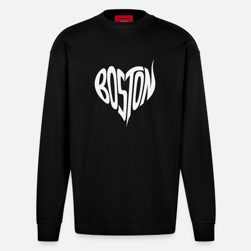 Boston Herz Typografie - Heavyweight Oversized Organic Langarmshirt Made in EU - SOLID BLACK