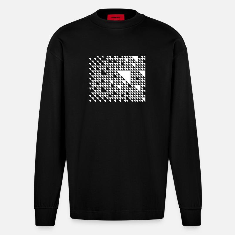 Triangular Mosaic Grid - Heavyweight Oversized Organic Longsleeve Shirt Made in EU - SOLID BLACK