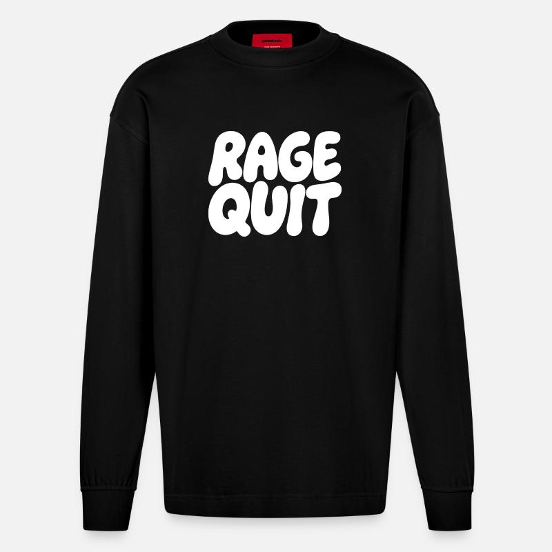 Rage Quit Bubble Schrift - Heavyweight Oversized Organic Langarmshirt Made in EU - SOLID BLACK