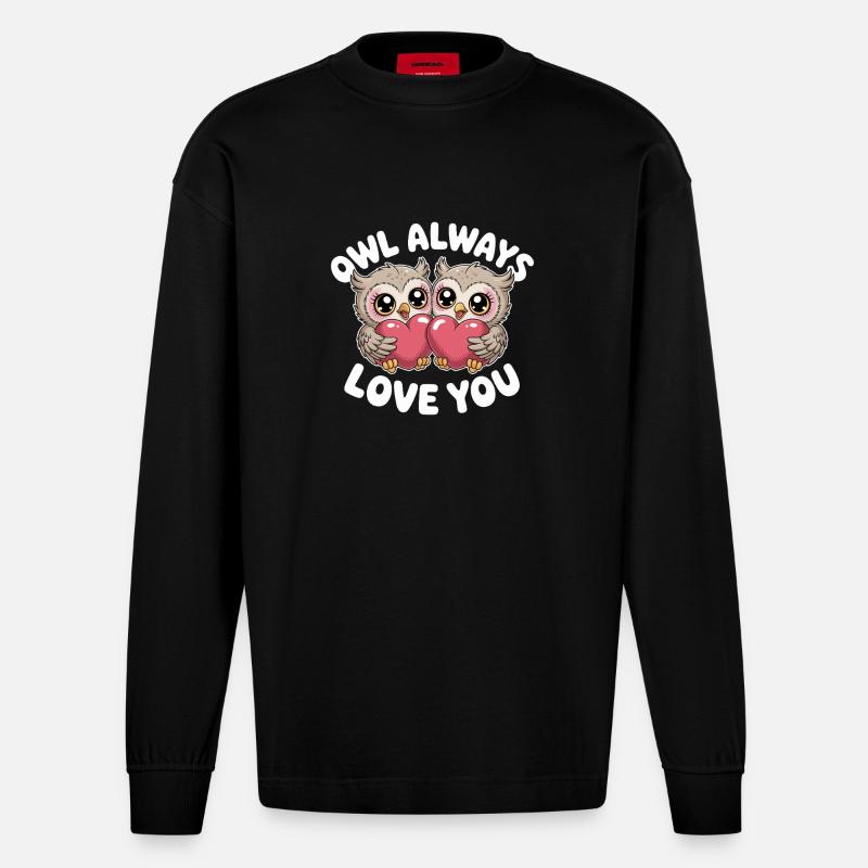 Ugglor Uggla älskar dig Älskar Alla hjärtans dag-uggla - Heavyweight Oversized Organic Longsleeve Made in EU - SOLID BLACK