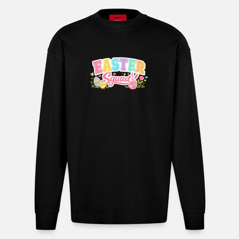 Easter Squad Egg Hunt - Heavyweight Oversized Organic Langarmshirt Made in EU - SOLID BLACK