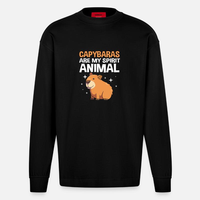 Capybara Capibara - Heavyweight Oversized Organic Langarmshirt Made in EU - SOLID BLACK