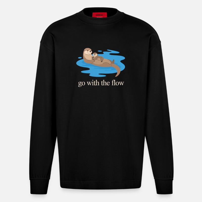 Otter-Duo geht mit dem Strom - Heavyweight Oversized Organic Langarmshirt Made in EU - SOLID BLACK