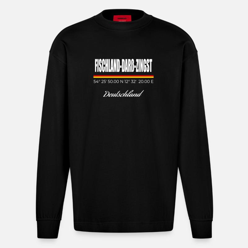 Fischland Darß Zingst - Heavyweight Oversized Organic Langarmshirt Made in EU - SOLID BLACK