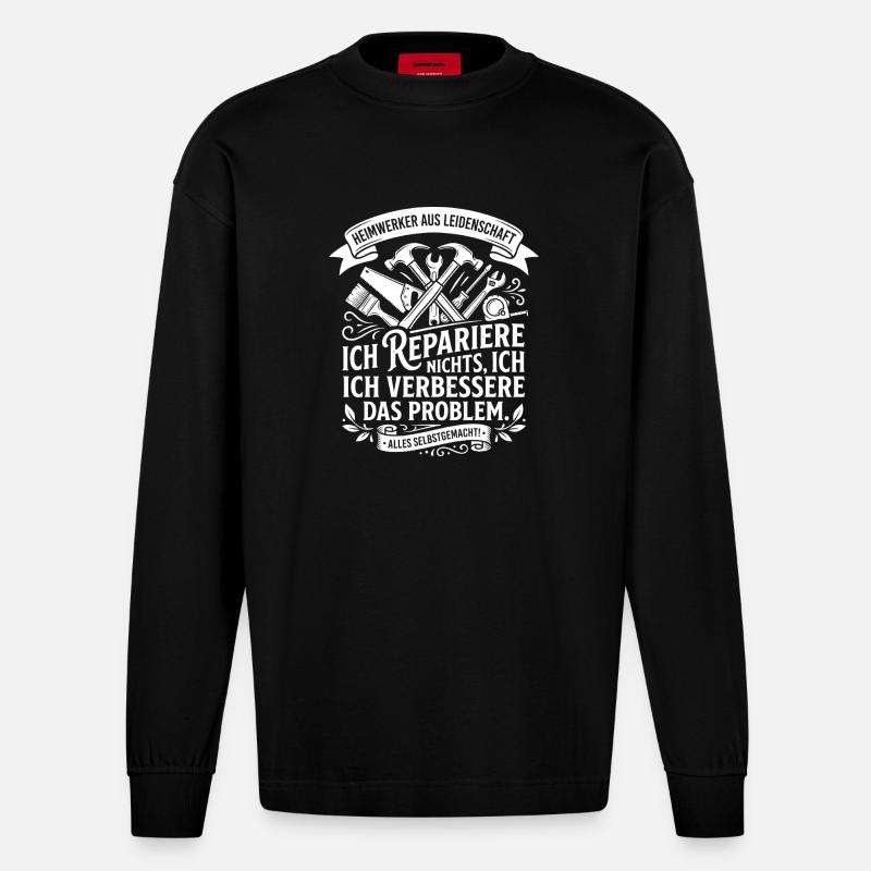 Ich repariere, ich verbessere das Problem - Heavyweight Oversized Organic Langarmshirt Made in EU - SOLID BLACK