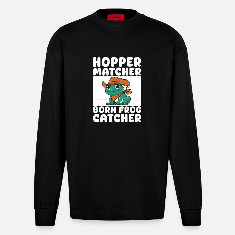 Frog Catcher Hopper Matcher Frog - Heavyweight Oversized Organic Langarmshirt Made in EU - SOLID BLACK