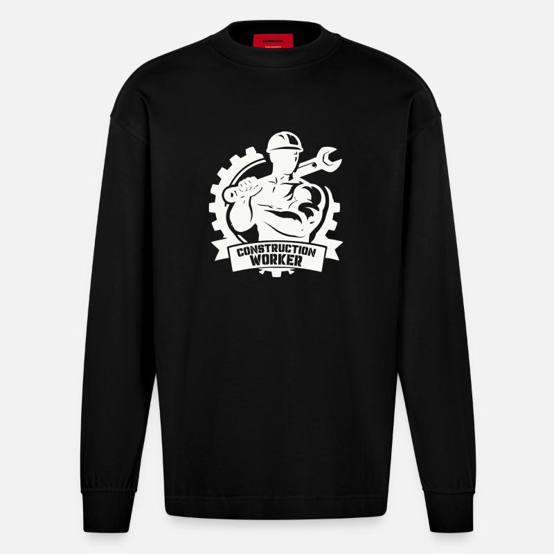 Starker Bauarbeiter mit Zahnrädern - Heavyweight Oversized Organic Langarmshirt Made in EU - SOLID BLACK