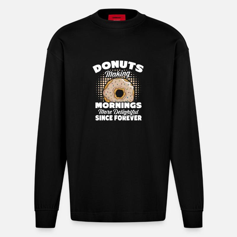 Restauration rapide en donuts - Manches longues bio épais oversize fabriqué en UE - SOLID BLACK