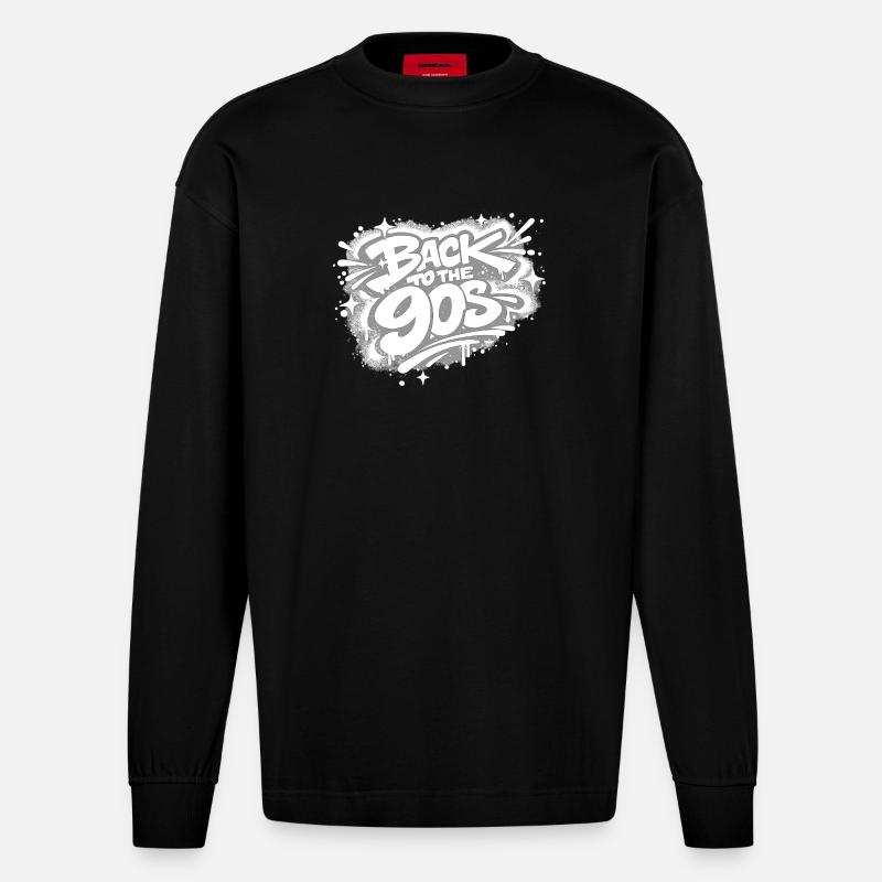 Back to the 90s Graffiti - Heavyweight Oversized Organic Langarmshirt Made in EU - SOLID BLACK
