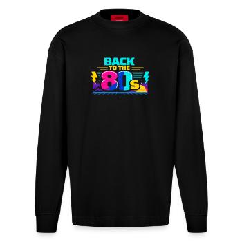 Back to the 80s Neon - Heavyweight Oversized Organic Longsleeve Shirt Made in EU - SOLID BLACK - Front